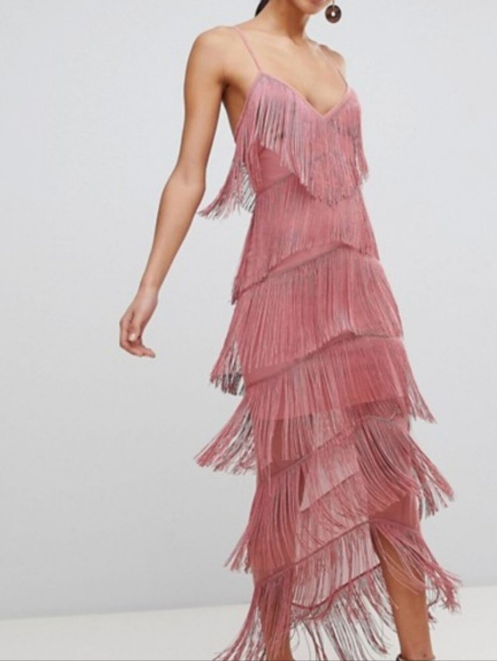 ASOS Pink Fringe Midi Dress
